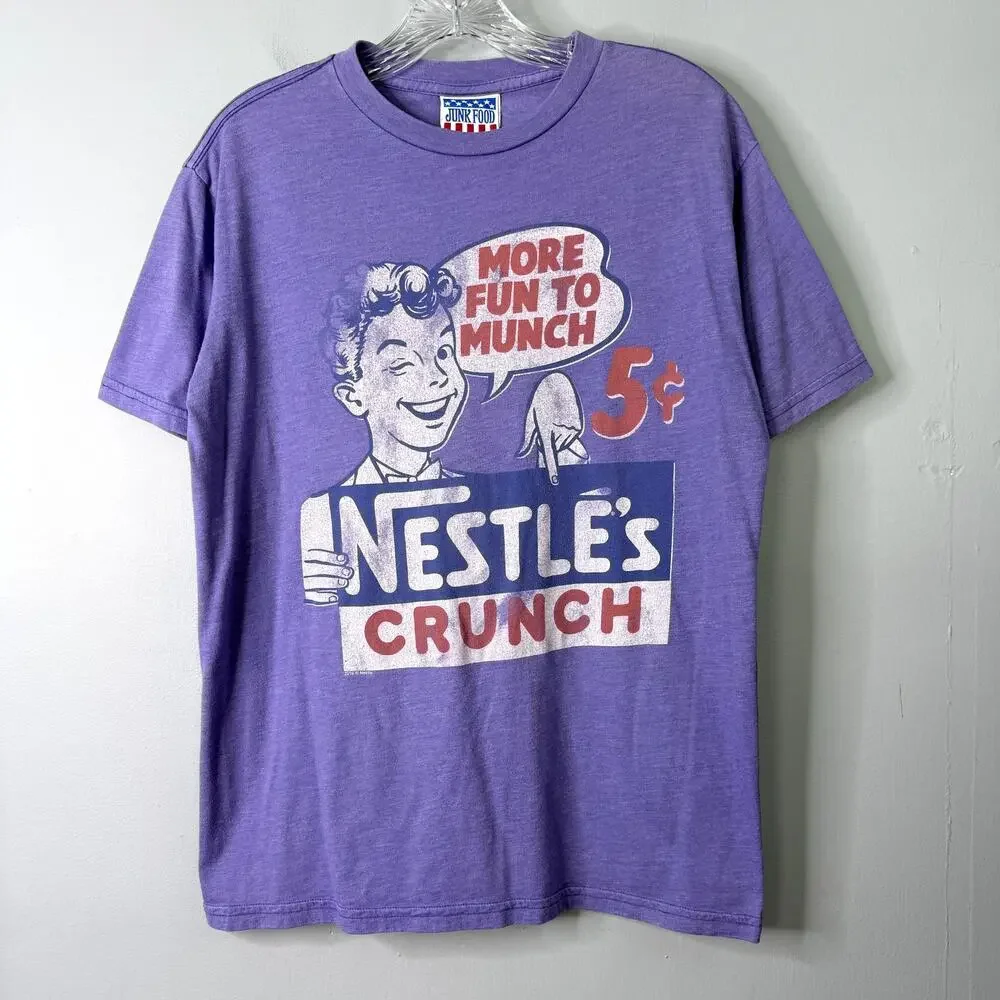 Nestle's Crunch Junk Food Brand Retro Purple Distressed Graphic Tee Unisex Sz S - Picture 1 of 12